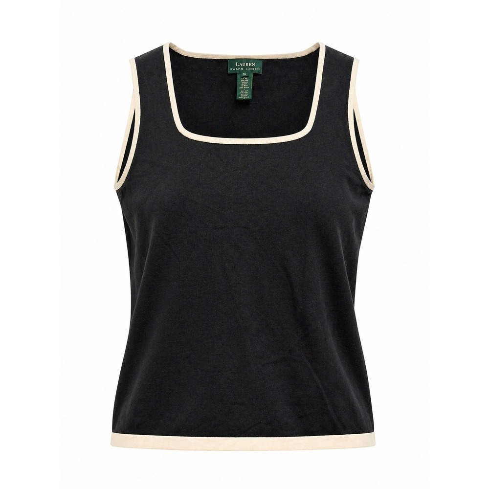 Lauren Ralph Lauren Tank Top Womens XL Black Silk Blend Contrast Trim Knit